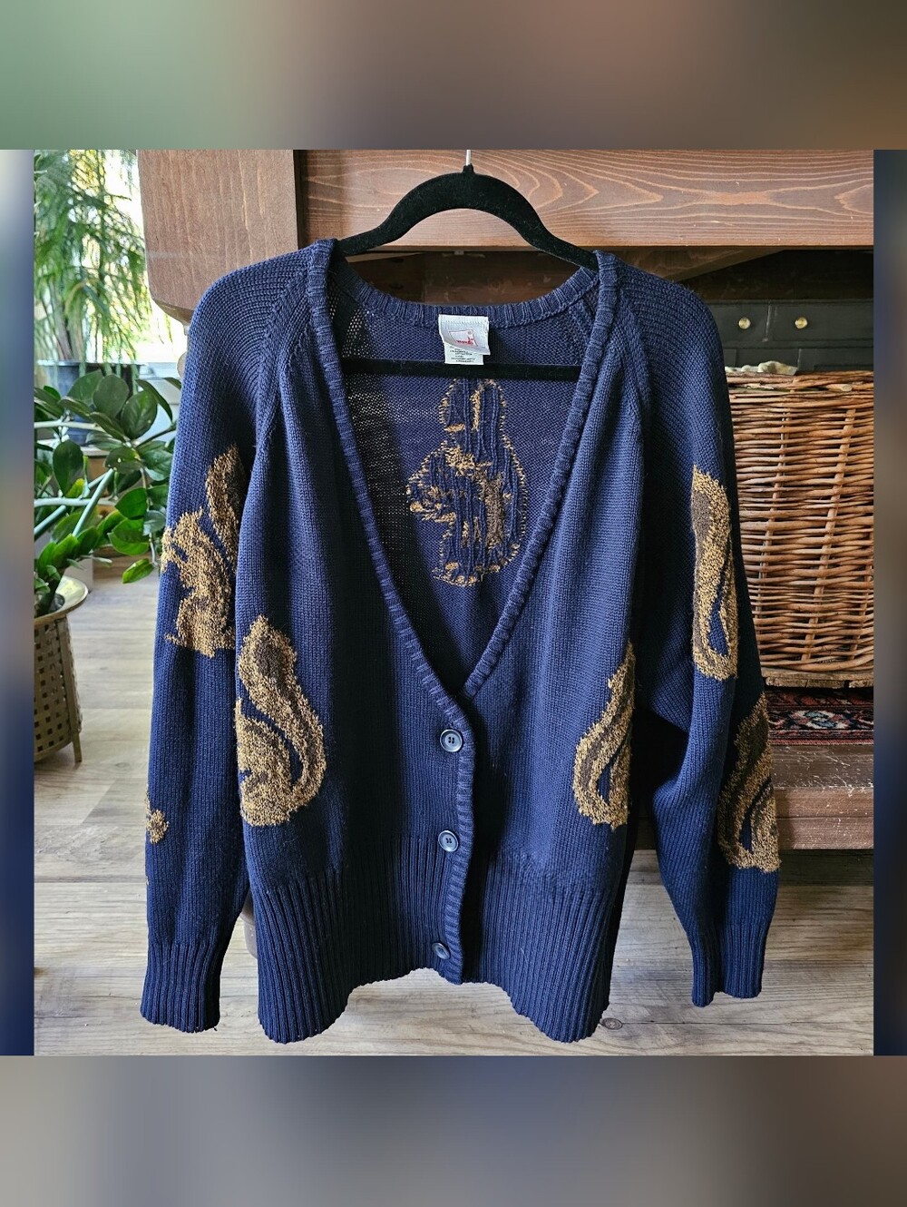 Vintage Wool Navy Blue Squirrel Cardigan Sweater